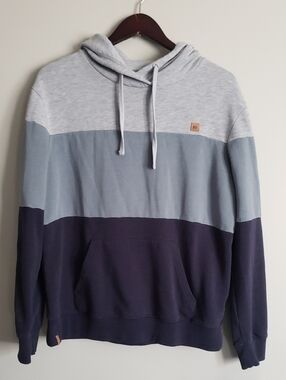 tentree Men's Colorblock Hooded Pullover Sweatshirt - Light Gray, Slate, Navy